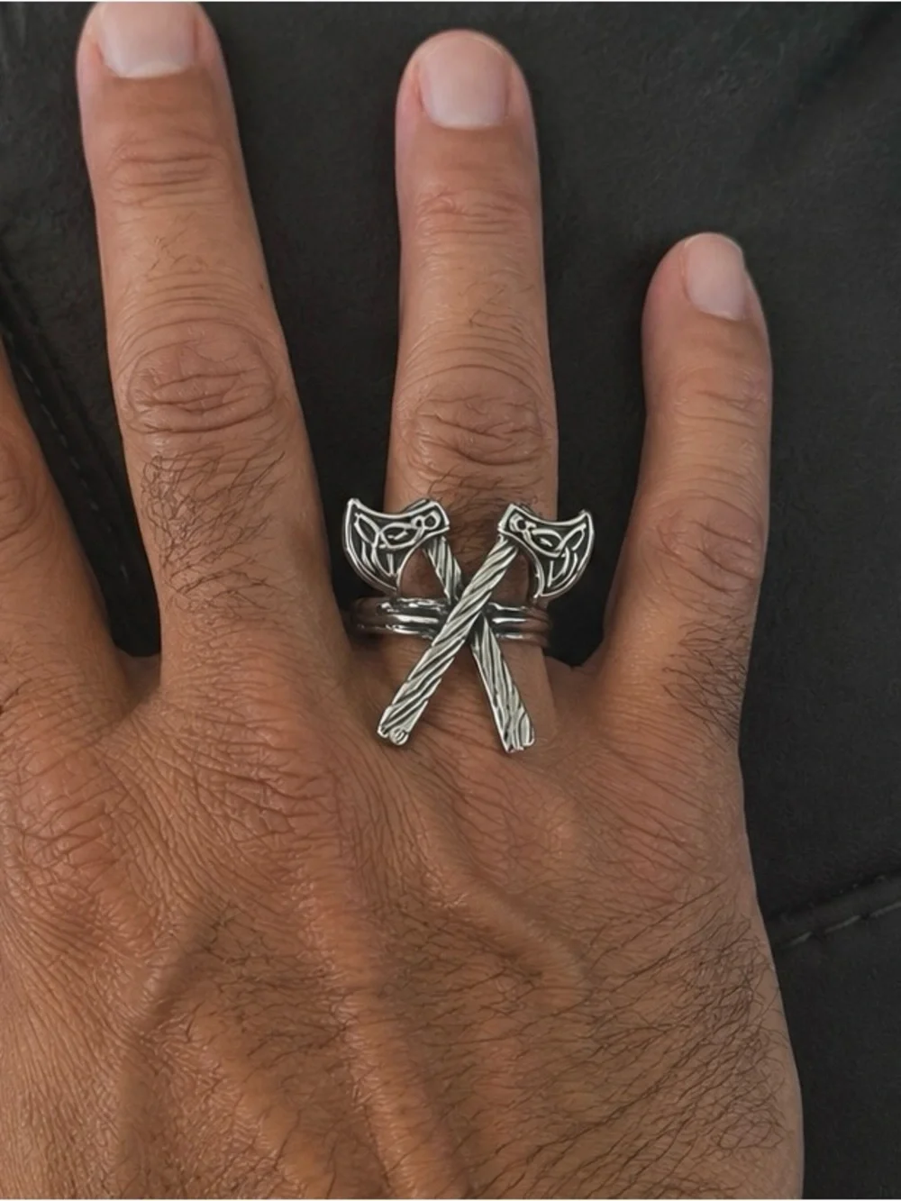 Stainless steel Viking double axe ring size 11